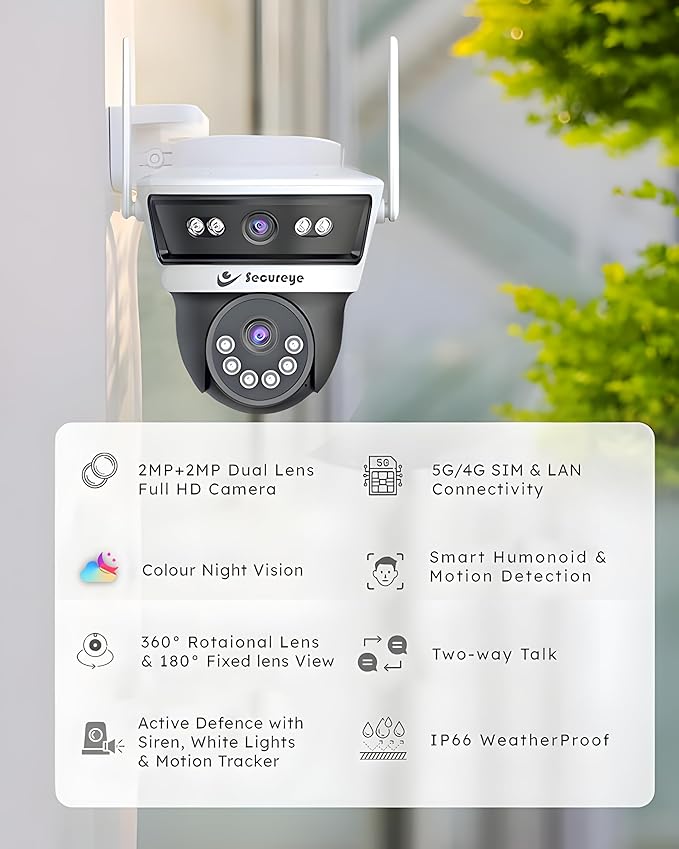 Secureye 4G/5G Dual Lens PTZ CCTV Defender Duo